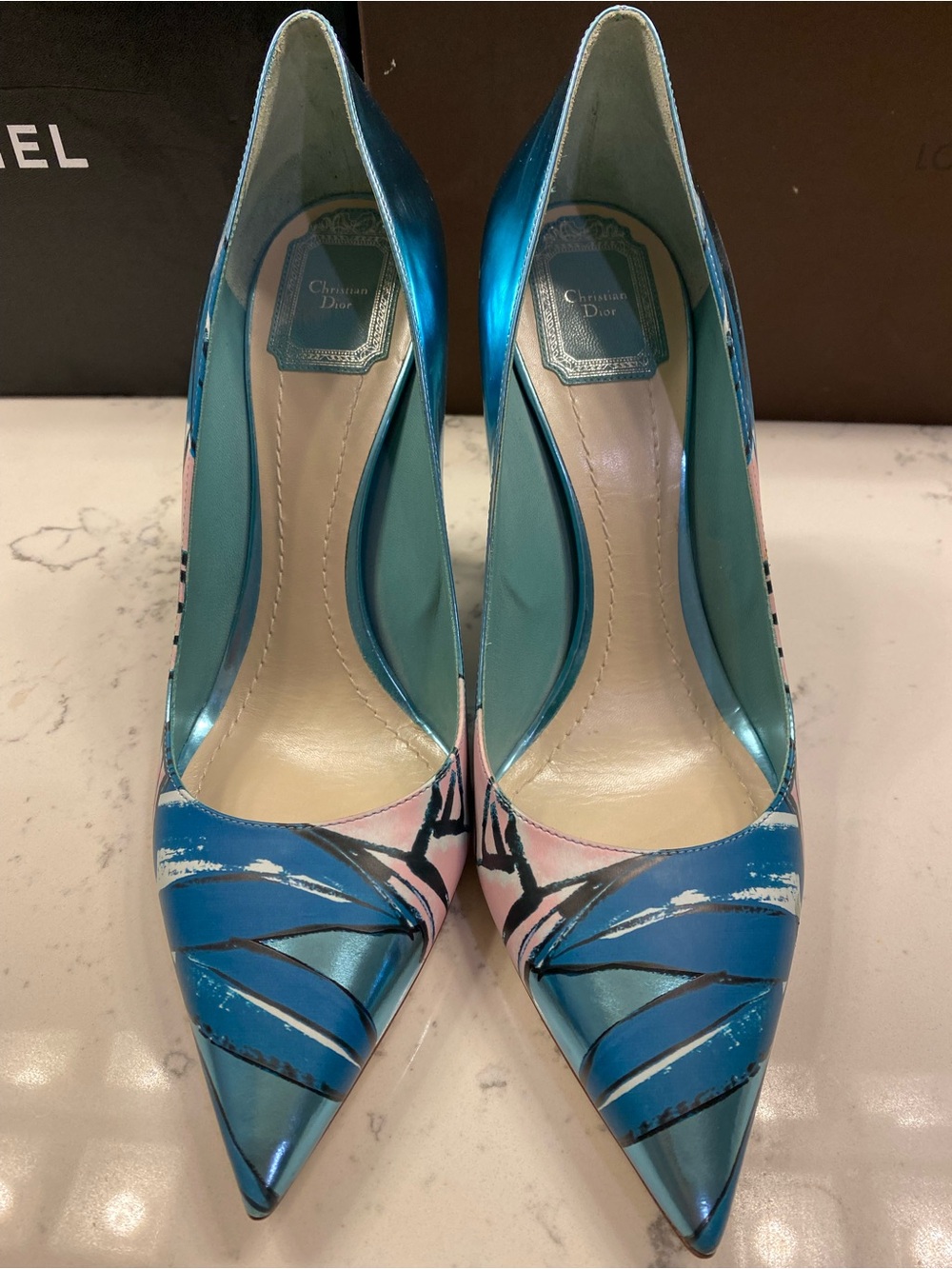 Dior Blue & Pink Metallic Leather Pointed-Toe Stiletto Pumps Size 40.5 - Picture 7 of 9